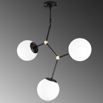 Opviq Kroonluchter | Glazen Kap | 55x15cm | 65cm Hoogte | 3x E27 fitting | IP20 | Zwart Wit