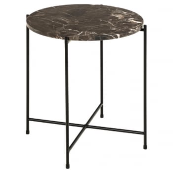 Bijzettafel Avila Ø42 cm - bruin marmer/zwart