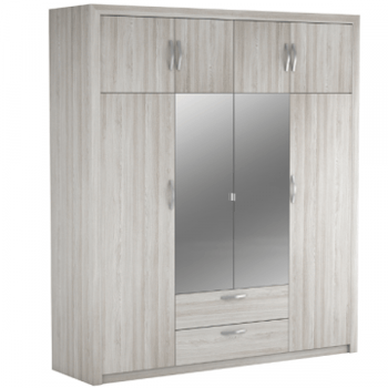 Kleerkast Philine 8 draaideuren, 2 lades, 8 legplanken en 1 kledingroede-Shannon eik