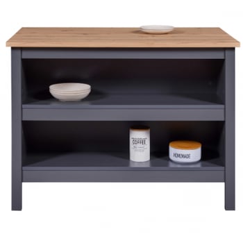 Kookeiland Nellina | Ambachtelijk Eikenhouten Blad | 124 x 75 x 91,5 cm | Kleur: Antraciet