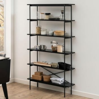 Boekenkast Angus : Zwart stalen frame, essenzwarte planken.