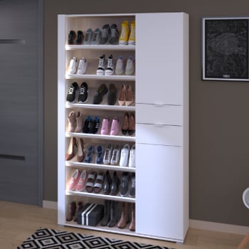 Schoenenkast Shooz met twee deuren & twee lades - wit/eikdecor