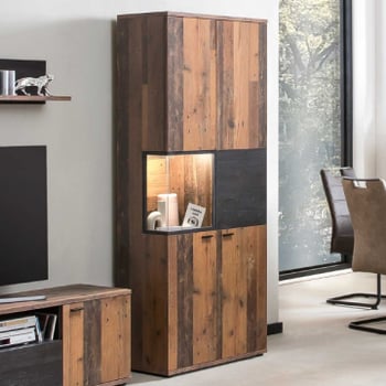 Vitrinekast Atnalta 80x40 cm-Oldwood/gebrand hout