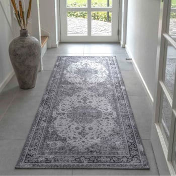 Chenille zwart/witte hal loper 80x200cm