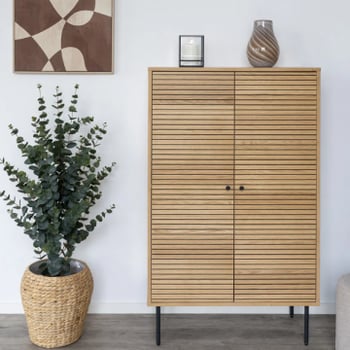 Eikenhouten highboard Kyoto met zwarte metalen poten