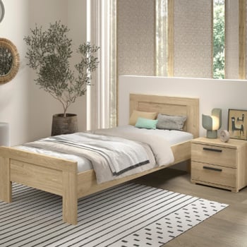 Tienerkamer Sammie: bed 90x200cm, nachtkastje - eikdecor