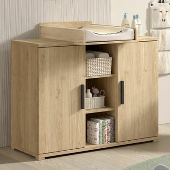 Commode Sammie - met luierplank - met twee deuren - eikdecor