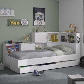 Tienerbed met bedlade en opbergruimte Erwan | 90 x 200 cm | Wit