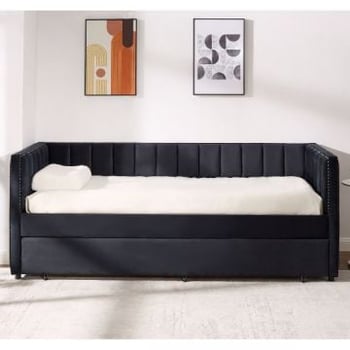 Kajuitbed Auckland - 90 x 200 cm - Met onderschuifbed - Zwart velours