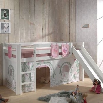Halfhoogslaper met glijbaan Astrid met bedtent & opbergzakjes Birdy - wit