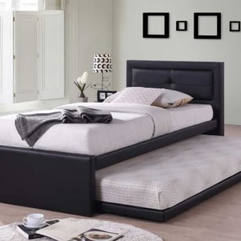 Bed met onderschuifbed Rodan kunstleer - zwart
