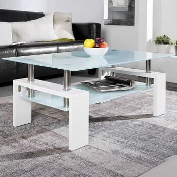 Salontafel Alana spaanplaat/glas - wit