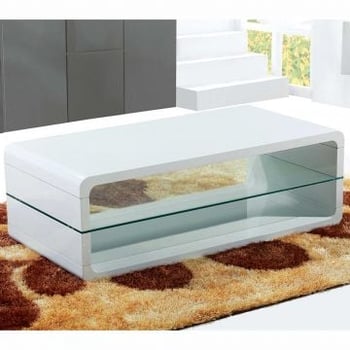 Salontafel Lewis met glazen legplank - wit