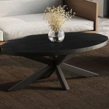Madeira' Ovale Salontafel - Mango Zwart | Exotisch Houtblad | 45x130x70cm