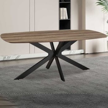 Aziz 200 cm Deense Ovaal Tafel met mangodecor | Metalen poten, MDF blad, ABS rand | H76 x B200 x D100 cm - 25mm