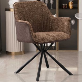 Bouclé Stoel Lucie Bruine PU Rug | Metalen Poten | H82,5 x B62 x D63 cm