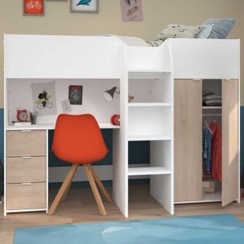 Halfhoogslaper Neda 90x200cm - wit/eik decor