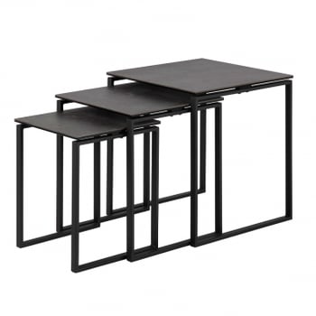 Set van 3 bijzettafels Nicola keramiek - zwart