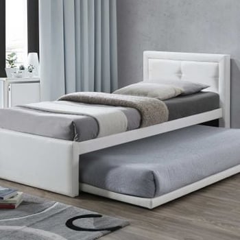 Bed met onderschuifbed Rodan kunstleer - wit 