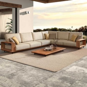Loungeset Cabo Verde Gescova - Teakhout en Olefin Kussens - Beige/Bruin