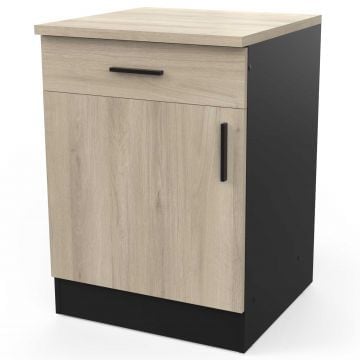 Onderkast Romanie 60 cm 1 lade, 1 draaideur en 1 legplank-Kronberg eik/matzwart