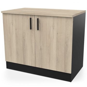 Gootsteenonderkast Romanie 100 cm-2 draaideuren en 1 legplank-Kronberg eik/matzwart