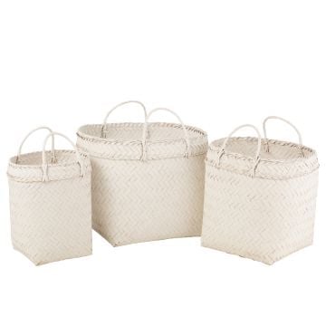 Set van 3 manden vierkant rotan wit