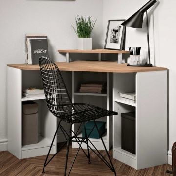 Hoekbureau Corner (klein) - eik/wit