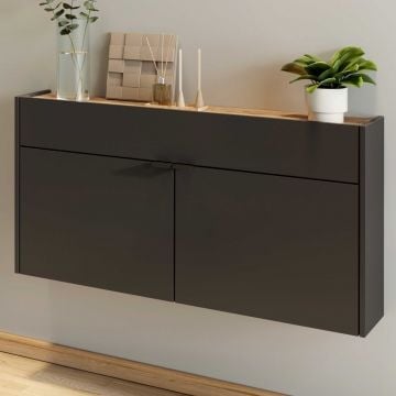 Console Amika 2 deuren & 1 lade zwevend - antraciet/eik