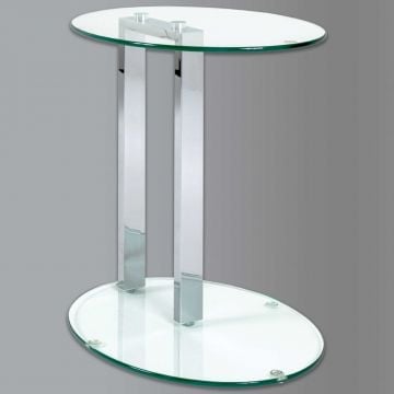 Bijzettafeltje Romelu ovaal 45x35 - chroom/glas