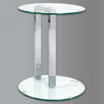 Bijzettafeltje Romelu rond ø50cm - chroom/glas