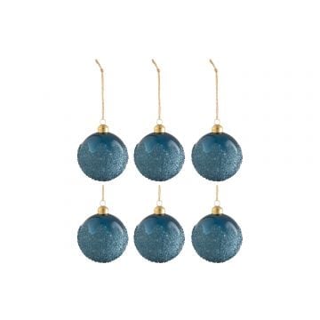 Doos van 6 kerstballen suiker glas mat blauw small