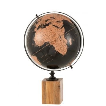 Wereldbol op voet hout zwart/bruin large