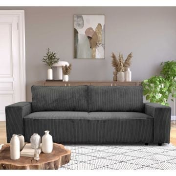 3-zitsbank Josh - 239x86x85cm - met opbergruimte - antraciet ribfluweel