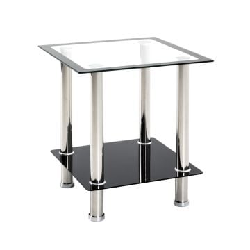 Bijzettafel met glazen planken | 40 x 40 x 46 cm | Roestvrij staal