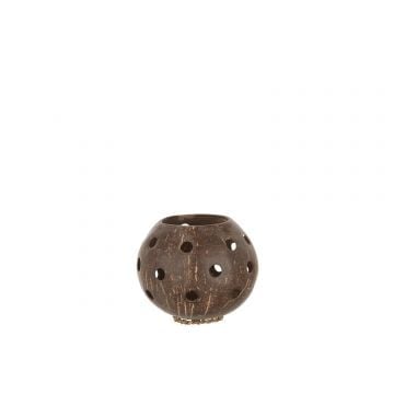 Theelicht houder kokosnoot gaten bruin large