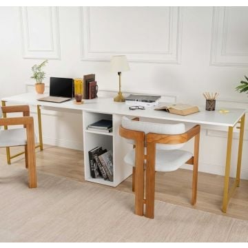 Bureau Woody Fashion - 240x60x74cm - met opbergruimte - wit/goud