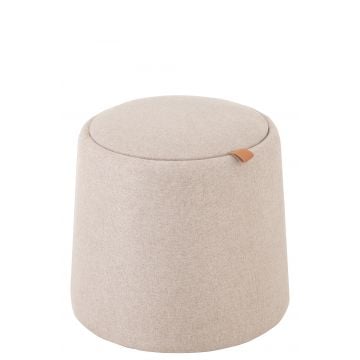 Poef/bijzettafel rond textiel/hout beige