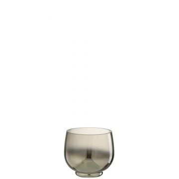 Theelicht houder rond glas smoke grijs/zilver small