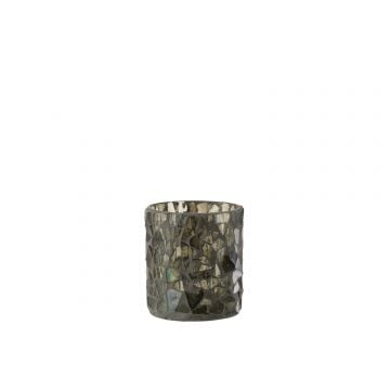 Theelicht houder mozaiek glas grijs/groen small