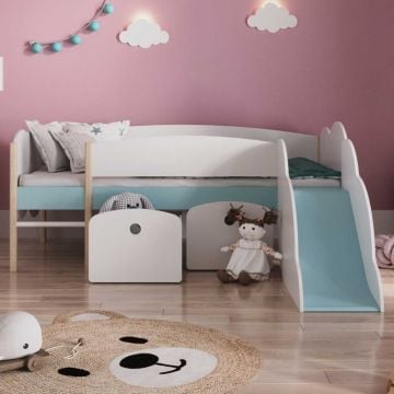 Halfhoogslaper Longane | 205,7 x 183,2 x 84,5 cm | Wit-blauw