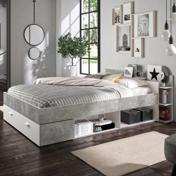 Bed met opbergruimte Eveline 140x190 - wit/beton