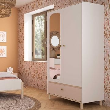 Kinderkledingkast Romy | 94 x 58 x 185 cm | Wit-pastelroze