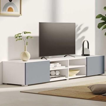 Tv-meubel Polka 180 cm 2 draaideuren, 4 open vakken-wit/celadon grijs