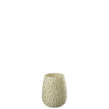 Theelicht houder mozaiek glas groen/wit small