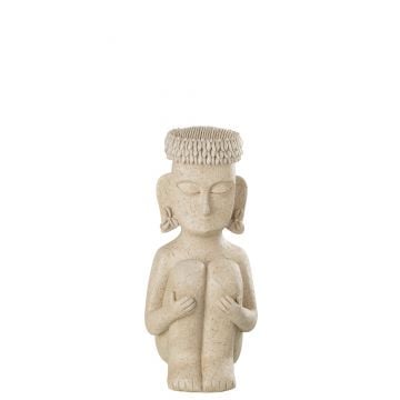 Standbeeld zittend etnisch steen/resine beige small