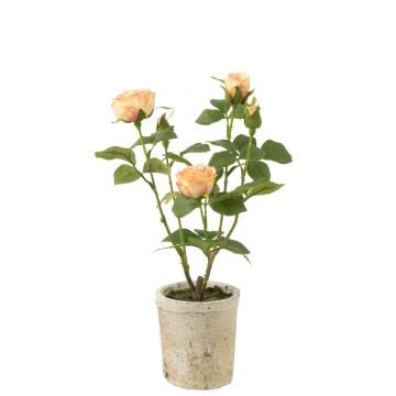 Roos 5 koppen in pot plastiek/textiel geel/groen