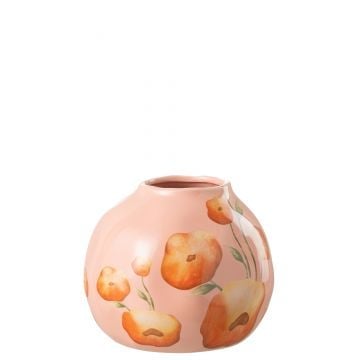 Vaas bloem breed keramiek zalm/oranje