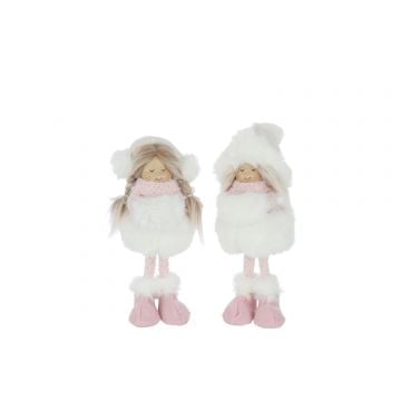 Meisjes staand hoed vacht polyester wit/roze small assortiment van 2