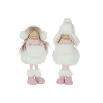 Meisjes staand hoed vacht polyester wit/roze large assortiment van 2